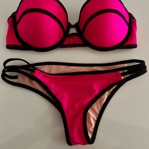 Victoria's Secret Pink and Black Bikini Push-Up Set